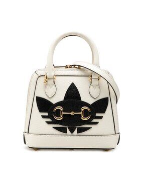 Gucci Adidas Horsebit 2-Way Shoulder Bag White Black Leather